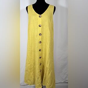 Valentina Yellow Button-Front Linen Midi Dress
